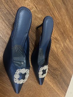 Satin Navy Blue Slip on Pump Shoes