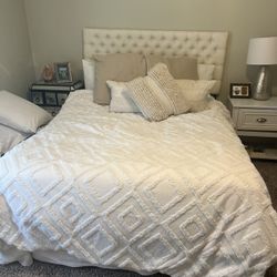 Queen Bed/Box Spring/ Frame/Tufted headboard For Sale 