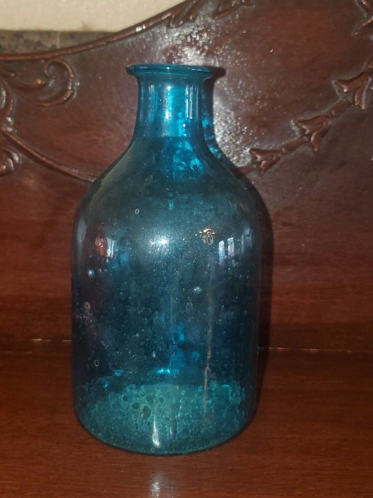 Vintage Blue Glass Vase / Jar 