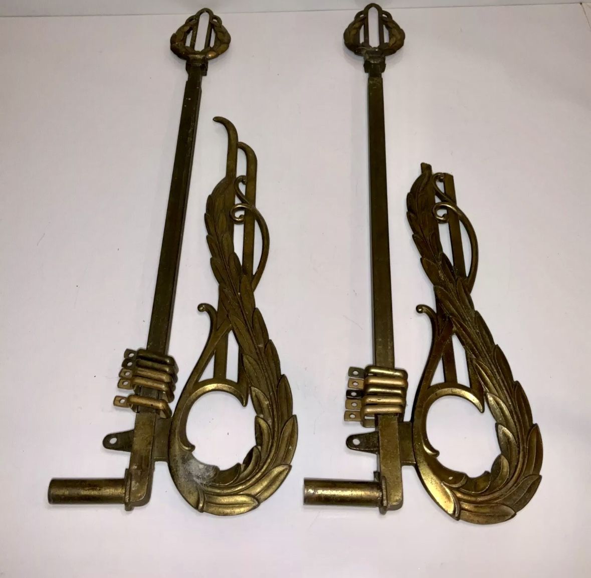 Vintage Art Deco Nouveau Swing Arm Curtain Drapery Rods Pair 2 Gold & Hardware