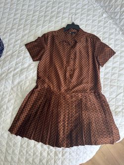 Maje brown and dark brown geometric patterned mini dress