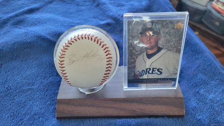 Brian Meadows Signed Baseball with Upper Deck Card Padres