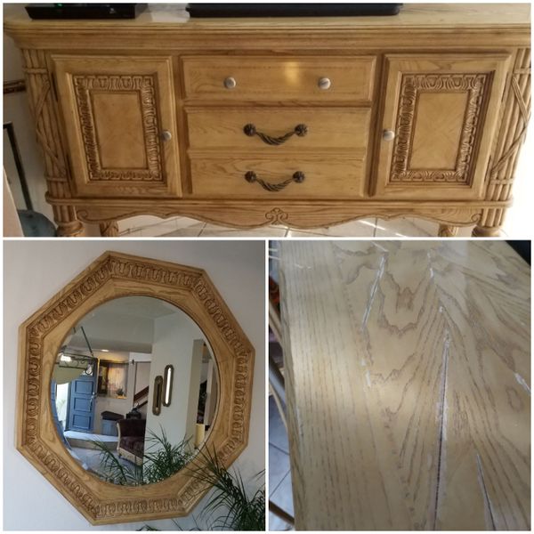 Buffet Table And Mirror Solid Wood Bamboo Style Detail Must See To Appreciate Top Of Needs Sanding For In Chino Hills Ca Offerup