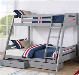 Twin/full Grey Bunkbed With drawer & Ortho Mattress Included