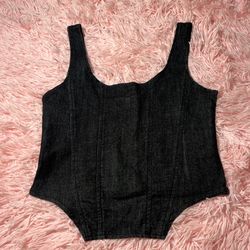 SHEIN MOD Black Denim Corset Top 