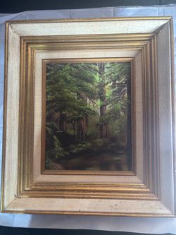 Vintage Original Oil Painting on Canvas – Redwood Forest – Signed Lodato – Framed