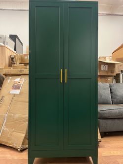 Dark Green Double Door Wardrobe Cabinet