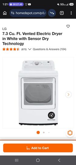 LG    7.3 Cu. Ft. Vented Electric Dryer in White with Sensor Dry Technology
