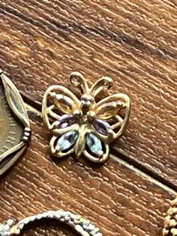 Gold And Precious Stones Butterfly Pendant