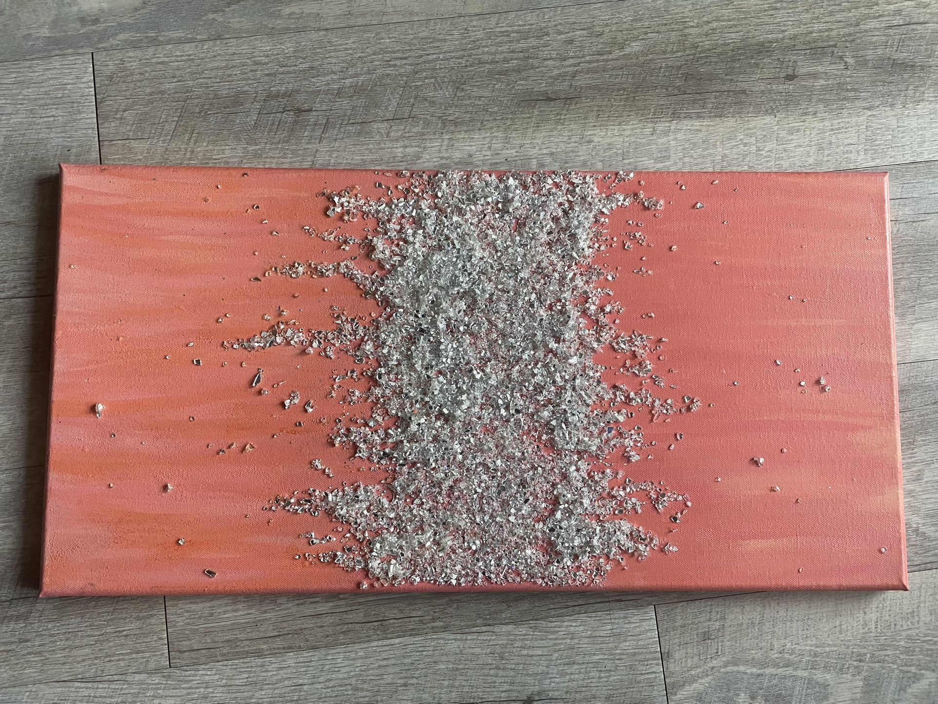 Signed Mixed Media Art – Coral Canvas with Glass Accents by Noor Khalid (2021)