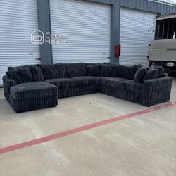 Oversized Charcoal Fluffy Sectional Couch Delivery Available 🚚