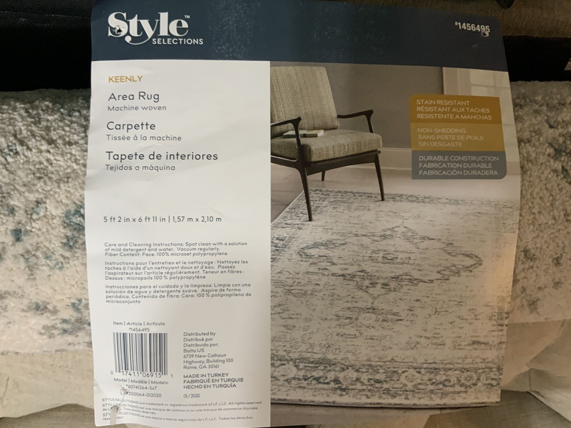 2 area rugs for sale. Not used new. See pic for specs and size