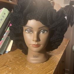 Black Handmade Crochet Ruffle Hat 