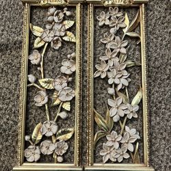 Syroco Vintage Wall Hanging/Hollywood Glam/Syroco Flowers/Set of 2