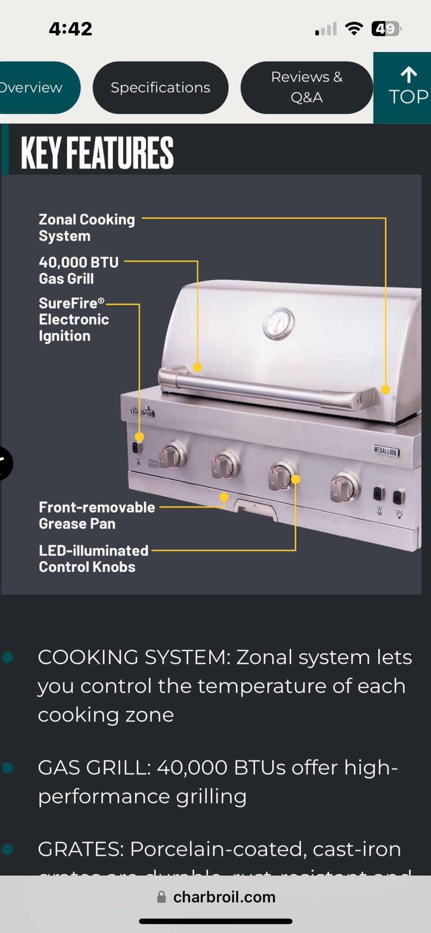 Brand New Char-Broil Medallion Series Built- In 4-Burner Grill
