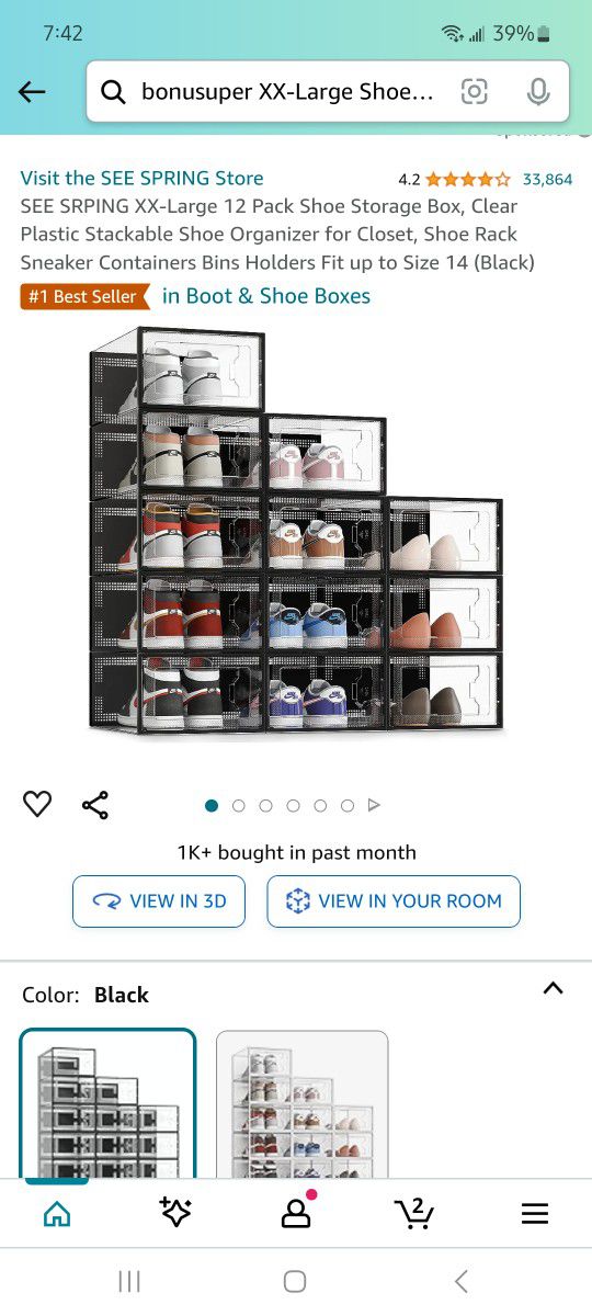 Shoe Boxes Storage XXL (12pack Black)