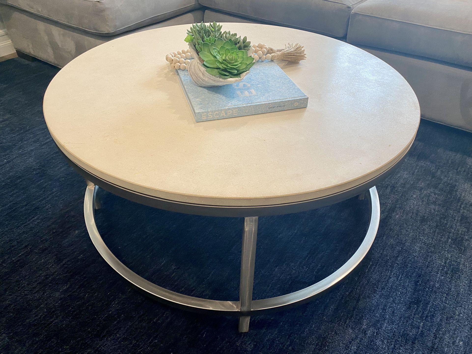 Crate & Barrel Era Limestone Round Coffee Table