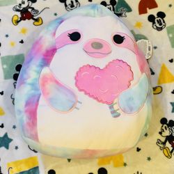 Squishmallows Official 16 inch Whim the Rainbow Sloth Holding Cotton Candy