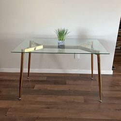 Gold Glass Rectangular Dining Table 