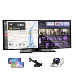 LAMTTO 11 Inch CarPlay Portable Screen, Gemini Ai, Wireless Android Auto, Bluetooth, GPS, 1080P Backup Camera, FM, AUX, Navigation, WiFi, Lag-Free