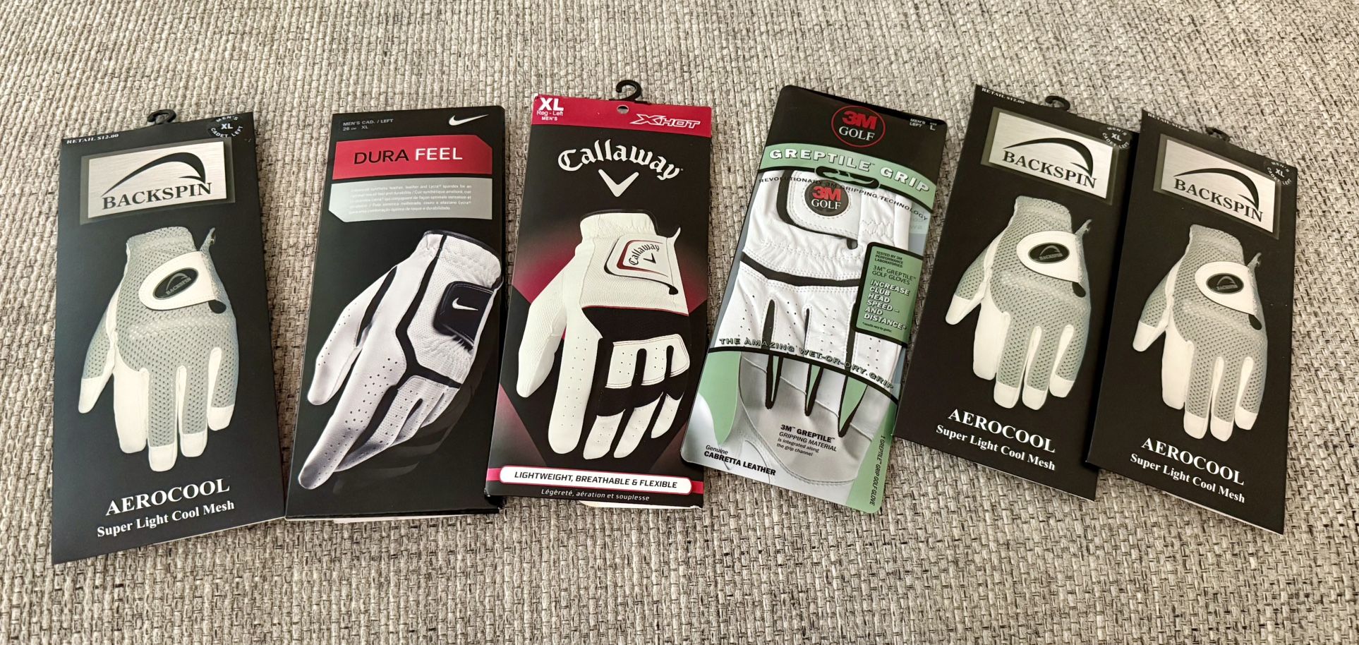 6 XL Left Hand Golf Gloves-Nike, Callaway, 3M, Backspin