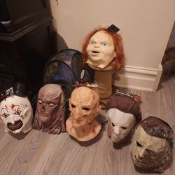 Halloween MASKS TRICK OR STUDIOS MYERS, ART THE CLOWN, FREDDY, CHUCKY