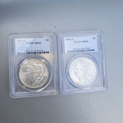 Morgan Silver Dollars. Ms63 Graded.