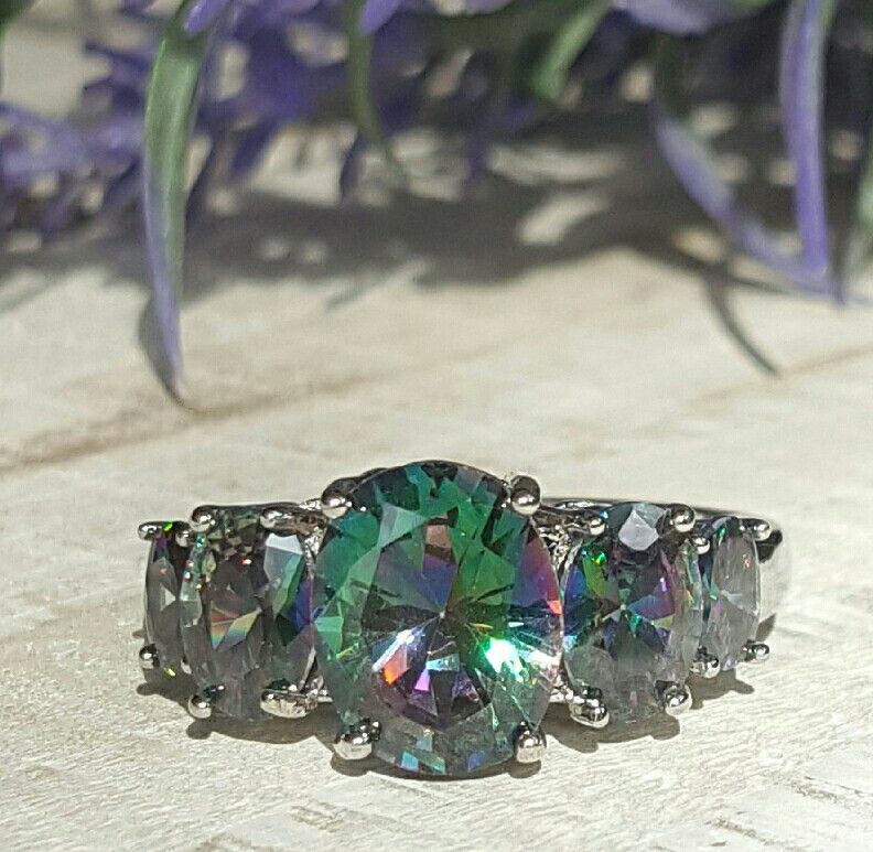 Mystic Topaz Five Stone 925 Sterling Silver Ring