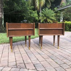 Mid - Century Modern Edmond J. Spence Walnut Nightstands - A Pair