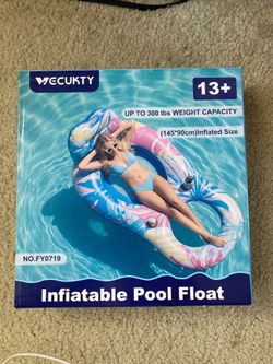 Inflatable Swim Ring Pool Float, Mesh Recliner Lounge with Headrest & Cup holders