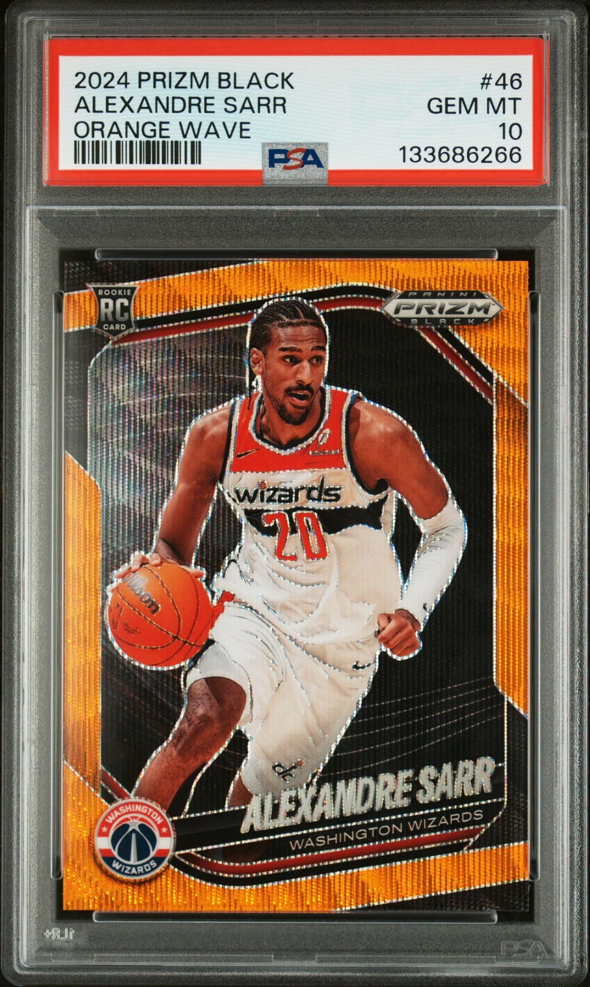 2024-25 Panini Prizm Black Alexandre Sarr #46 Orange Wave Prizm /60 PSA 10 POP 1
