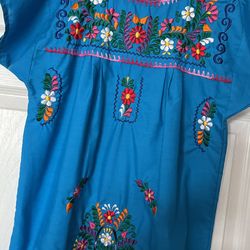 Blue Mexican Style Embroided Dress 