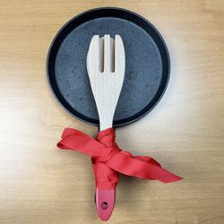 Iron Cast Pan With Wooden Utensils 