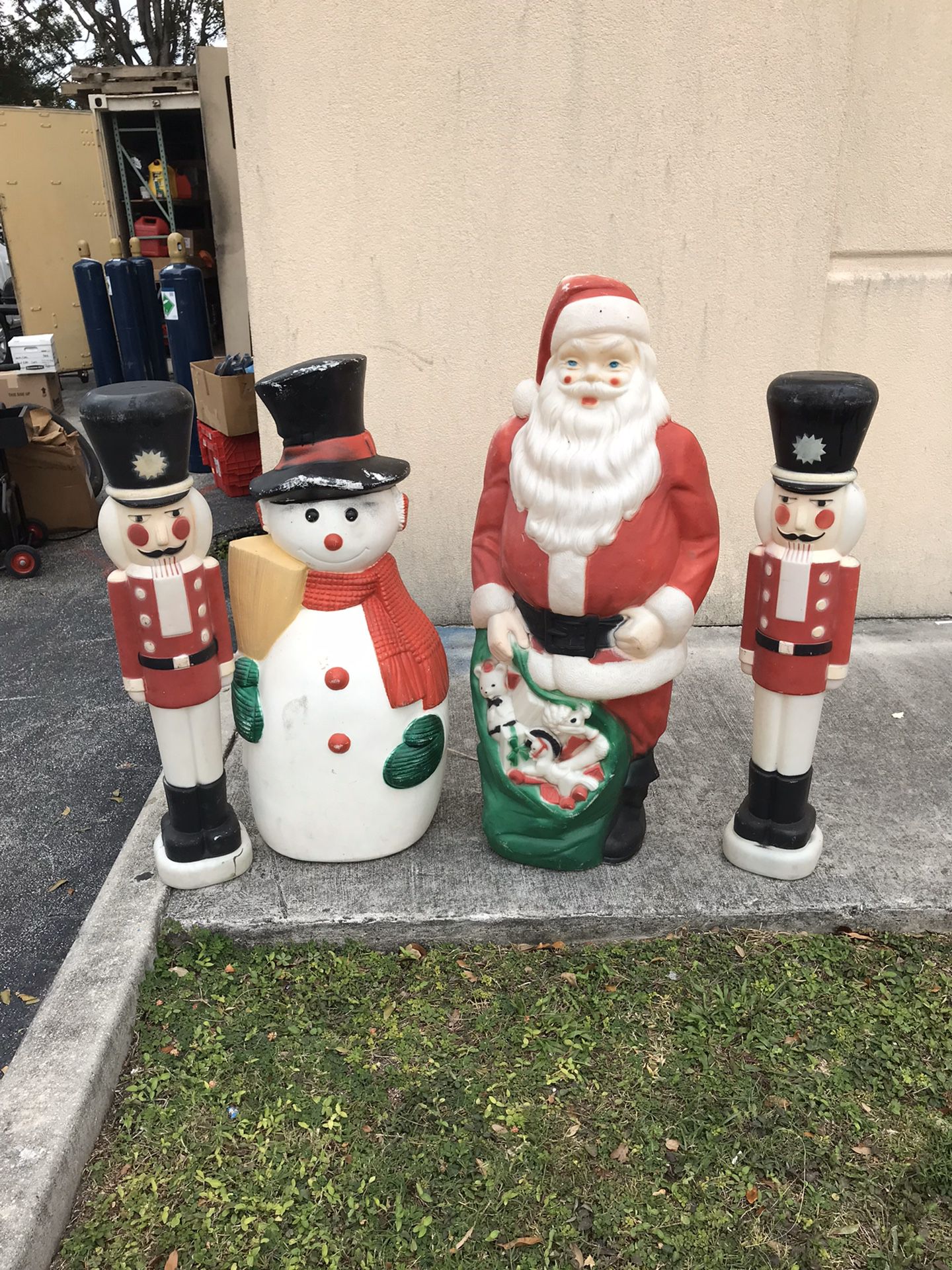 Blow mold Vintage Santa snowman soldiers