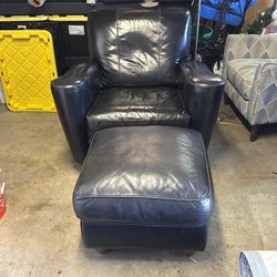 Black Leather Chair with Ottoman