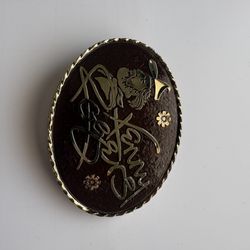 Kenny Rogers Brown Gold Metal Oval Belt Buckle with Engraved Design