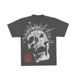Hellstar Crown Skull Rhinestone Tee ( Grey )