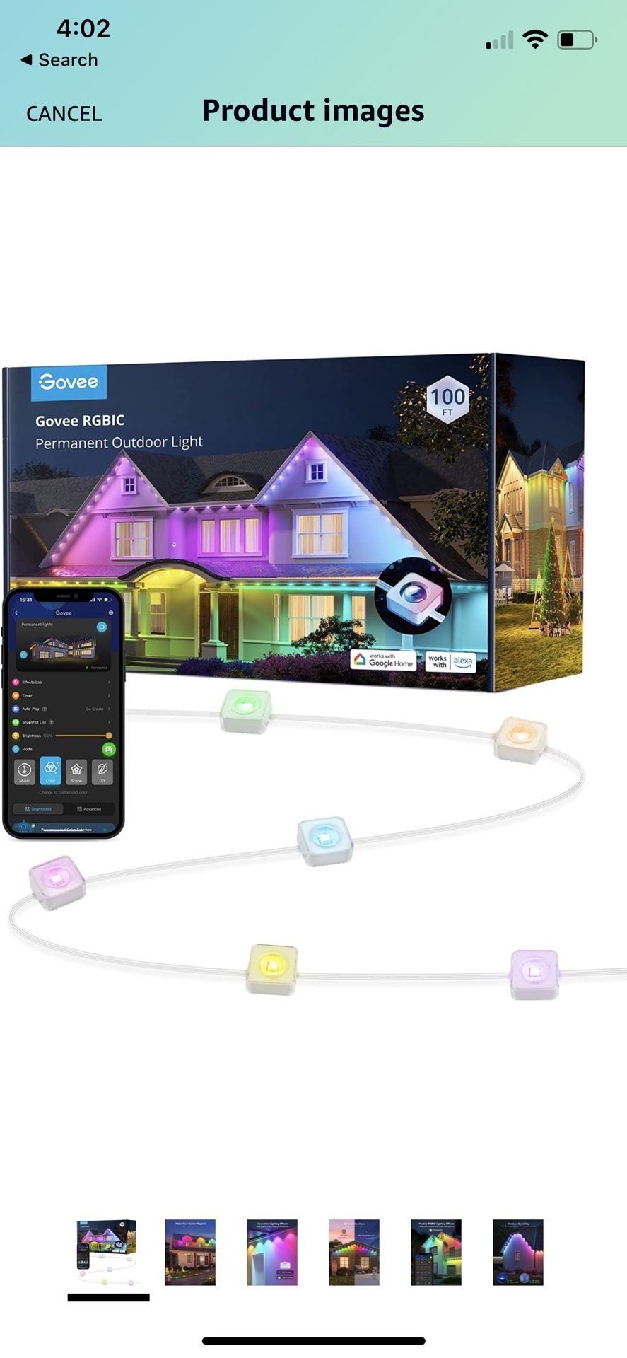 Govee Permanent Outdoor Lights, Smart RGBIC Outdoor Lights with 72 Scene Modes, 100ft with 72 LED Eaves Lights IP67 Waterproof for Party, Game Day, Da