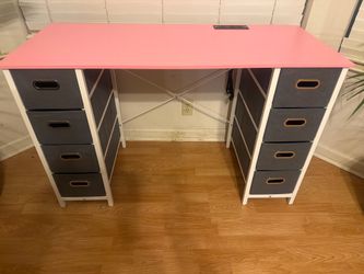 Pink L shape office craft desk
