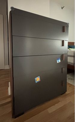 Modern Gray and Walnut 5-Drawer Chest
