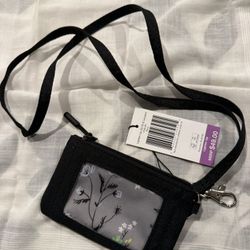 Vera Bradley Zip ID & Lanyard Classic Black  Microfiber  NWT