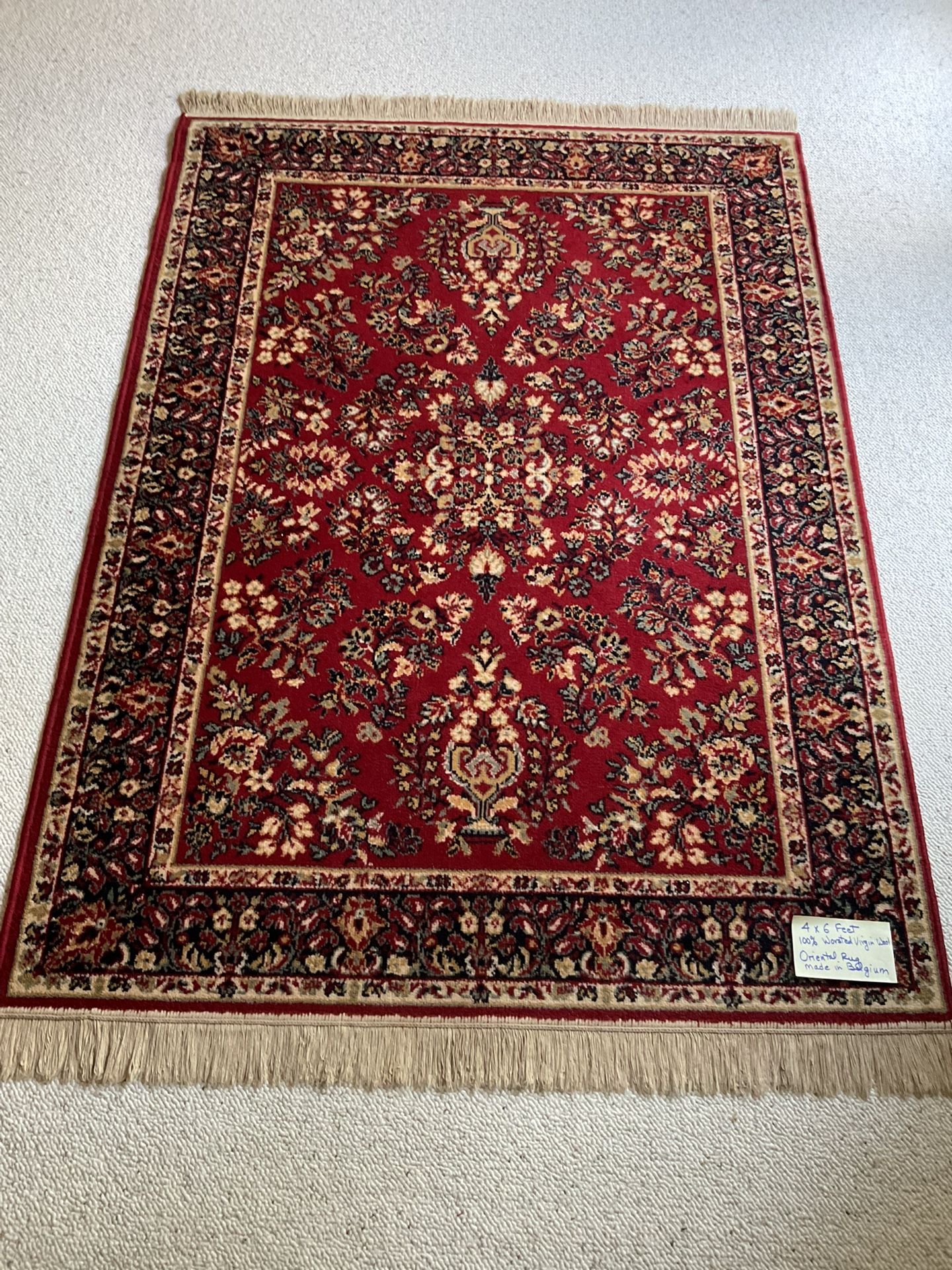 Belgium Made Red Wool Area Rug. 100% Worsted Virgin Wool.