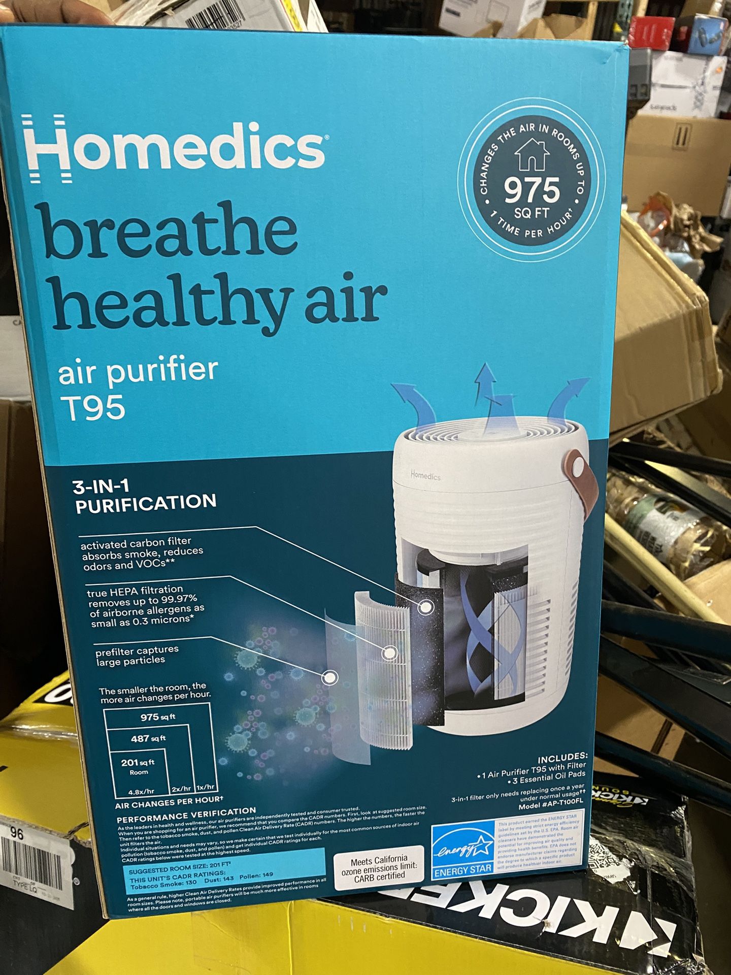 Homedics 3-1 Air Purifier, 975 Sq. ft of Coverage/Hour. True HEPA Filtration, Activated Carbon Odor