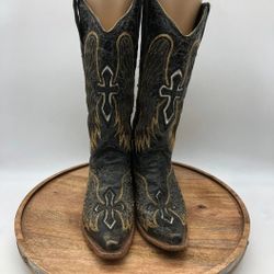 Corral Black Gold Leather Wings Cross A1967 Snip Toe Cowboy Boots Women 8.5 New In Box!