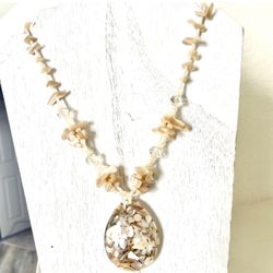 Shell Crystal And Pearl Pendant Necklace 