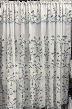 Embroidery Rod Pocket Panels W/ Attached Valence & Sheer Backing