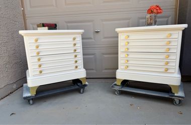 Refinished Stanley Furniture Nightstand Pair – White with Gold Hardware, 27"H x 27"W x 17"D