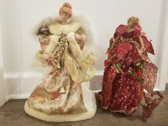 VTG Porcelain Doll Tree Topper Victorian Dress Plastic Cone Base Bottom Lot of 2