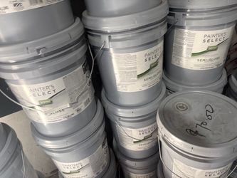 Painters select  interior / exterior semigloss white paint.$70 per bucket.