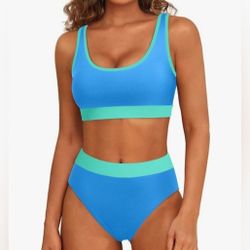 Tempt Me Women Sporty Bikini Set, Two Piece Swimsuit Color Block Bathing Suit Size  XL